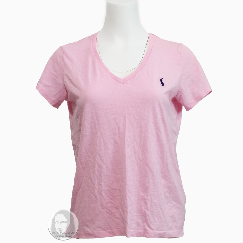 Polo Ralph Lauren Tee Shirt Pink V-Neck T-Shirt Size LG
